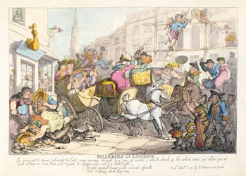 Misères de Londres : Poitrine contre poitrine avec une attaque ruineuse et un choc mortel, publié par Ackermann, 1807
